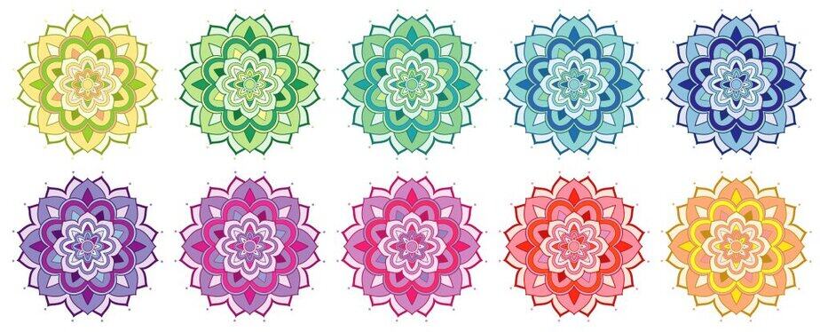 Set of mandala patterns in many colors illustration