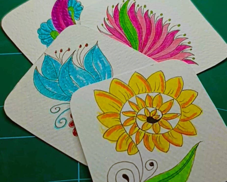 4 mini ilustracije cvjetova, pen and watercolor markers