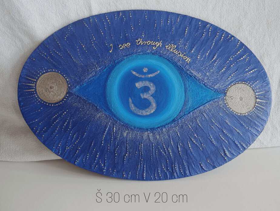 Original 3D Ajna chakra artwork with textured mantra "I See Through Illusion"