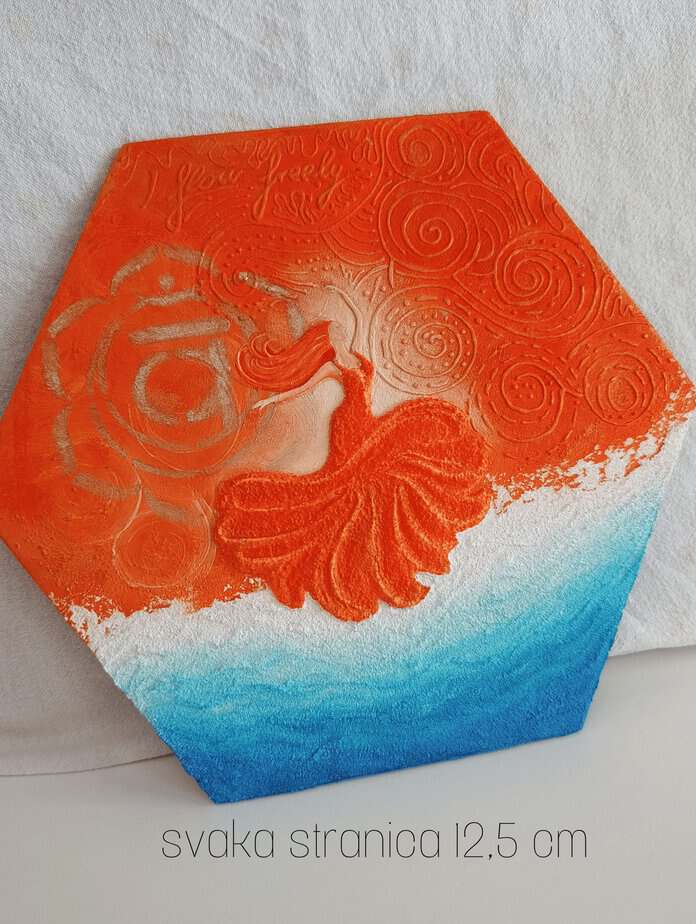 Original 3D Svadhisthana chakra artwork with textured mantra "I Flow Freely"