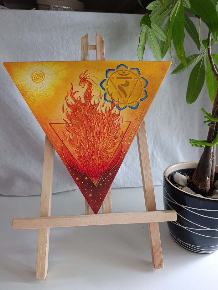 Original 3D Manipura chakra artwork with textured mantra "I Own My Power"