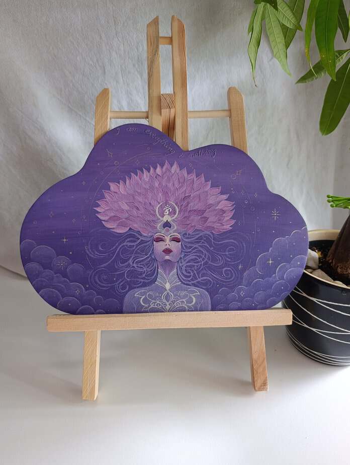 Original 3D Sahasrara chakra artwork with textured mantra "I Am Everything and Nothing"