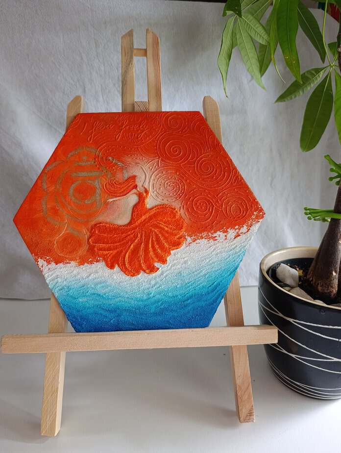 Original 3D Svadhisthana chakra artwork with textured mantra "I Flow Freely"